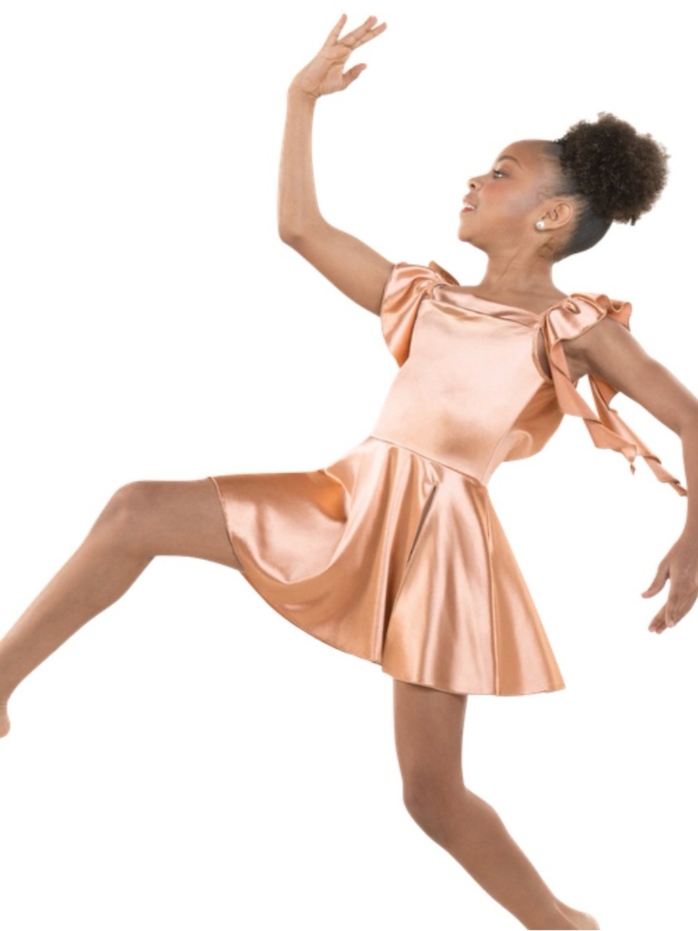 Revolution Metallic Peach Dance Dress with Ruffle Shoulder Ties - Youth Large